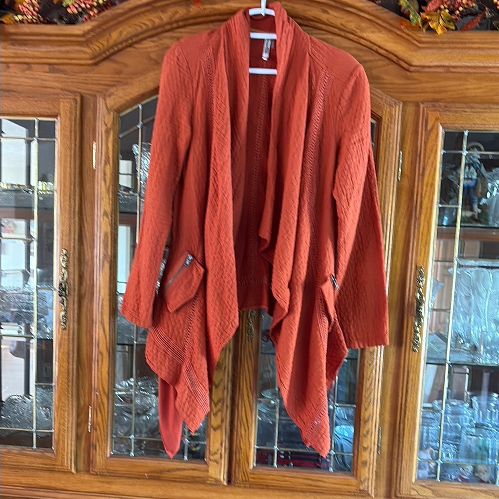 Monoreno Size L Women's Orange Drape Cardigan Top